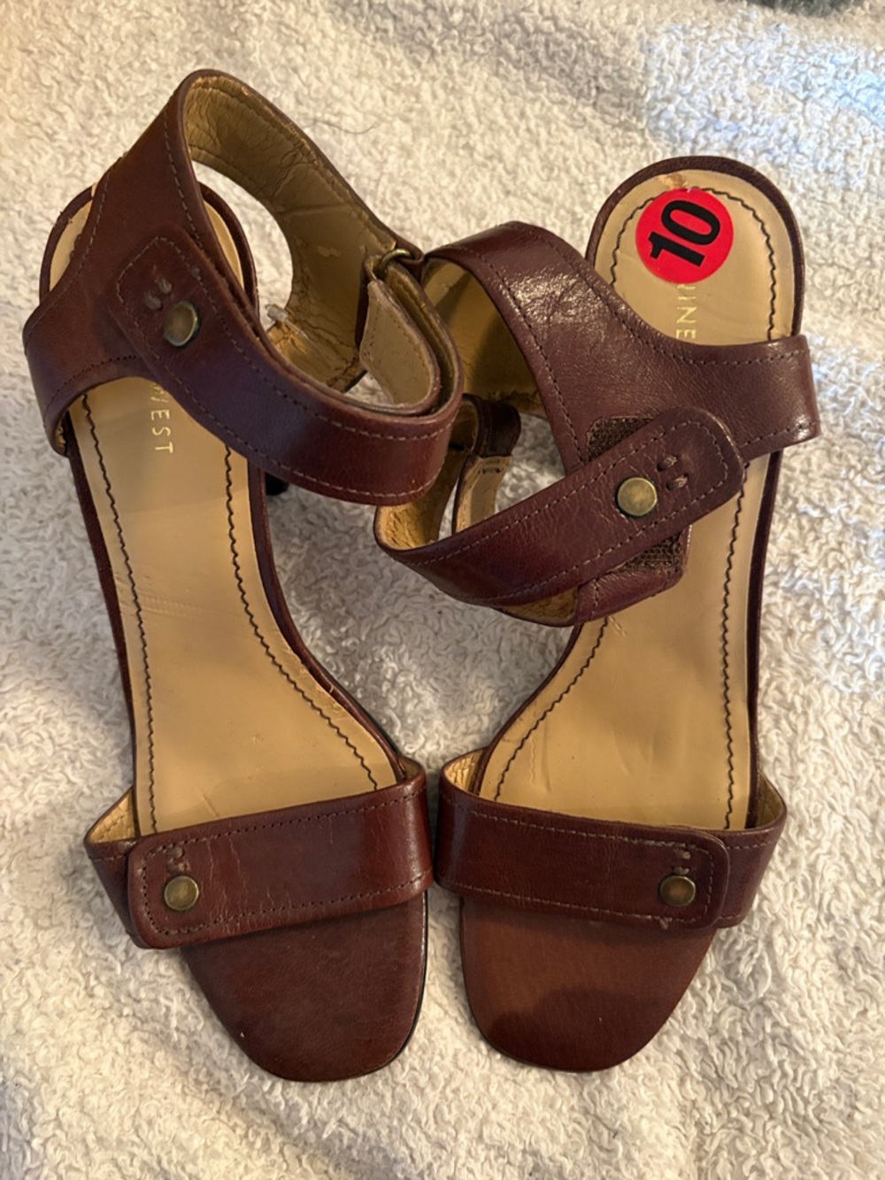 Women’s Brown Leather Ankle-Strap Sandals by Nine West 10